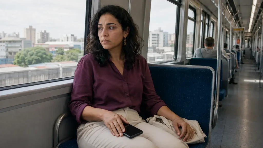 Mulher percebendo desconforto depois de se comparar nas redes sociais