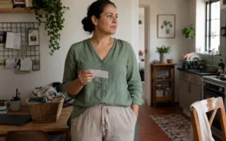 Mulher organizando uma rotina corrida entre trabalho e tarefas domésticas