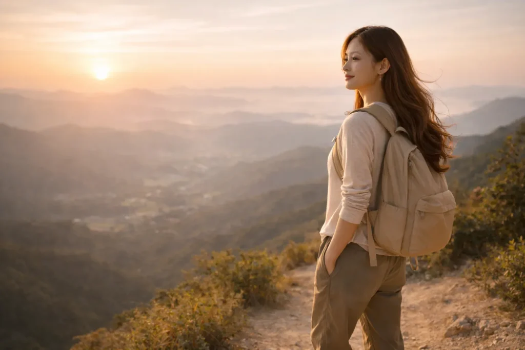 mulher observando paisagem representando crescimento pessoal