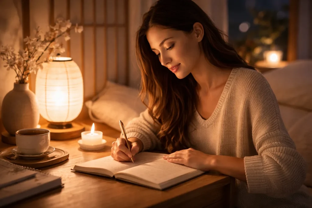escrita noturna para relaxar a mente