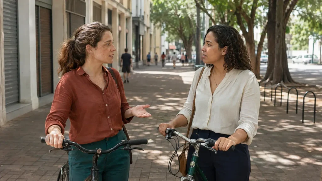 Duas mulheres esclarecendo um mal-entendido durante uma conversa tranquila