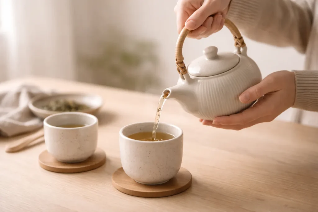 Preparação de chá como ritual de tranquilidade e pausa consciente