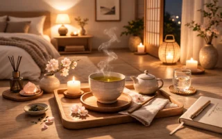 ritual noturno japonês com chá relaxante
