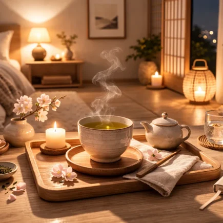 ritual noturno japonês com chá relaxante