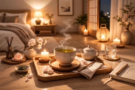 ritual noturno japonês com chá relaxante
