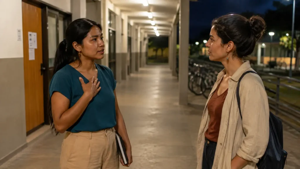 Mulher retomando uma conversa depois de reconhecer que reagiu de forma exagerada