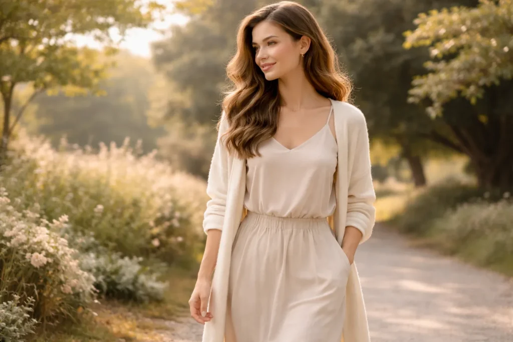 mulher elegante caminhando calma