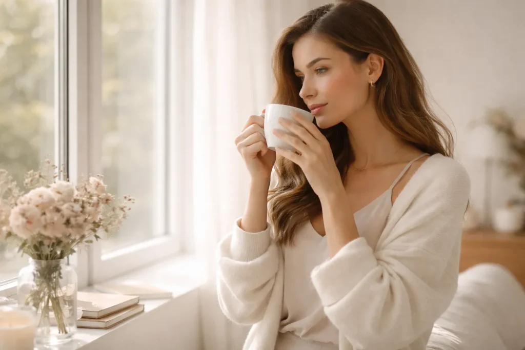 rotina manhã mulher elegante