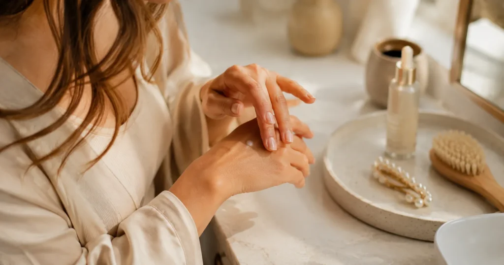 detalhes de cuidado feminino com cabelo pele e unhas