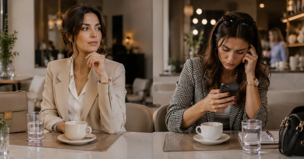 presença feminina elegante vs distração