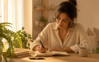 Mulher escrevendo metas simples inspiradas na filosofia japonesa Kaizen.