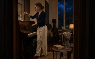 Mulher encerrando sua rotina no fim da noite para começar a desacelerar antes de dormir