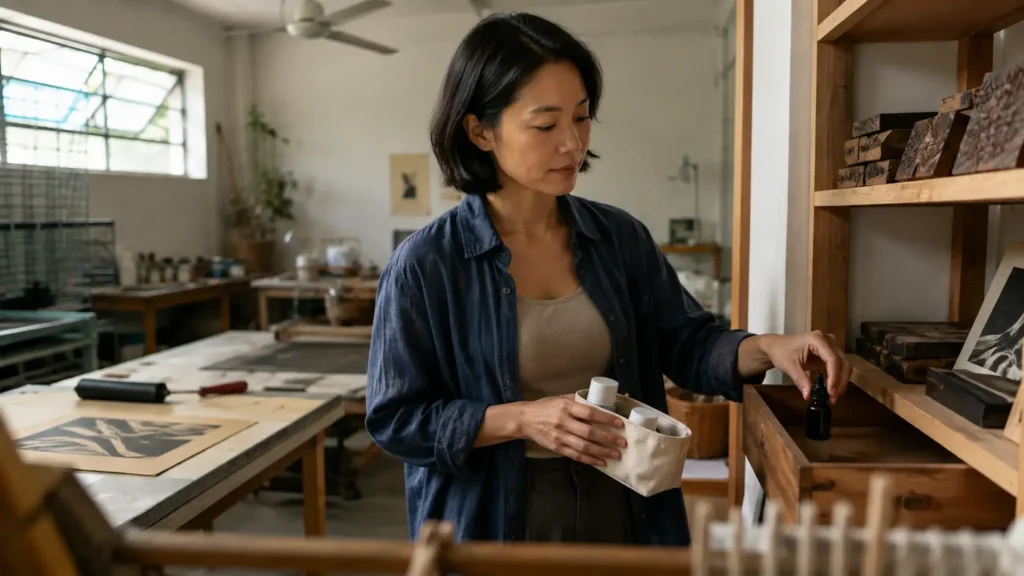 Mulher guardando um sérum opcional para deixar o skincare mais leve
