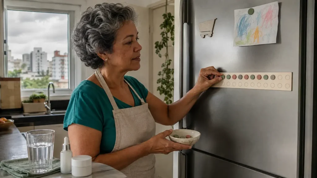 Mulher marcando mais um dia no acompanhamento de 14 dias da rotina de skincare